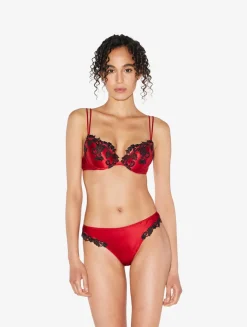 La Perla Sujetador Push-up De Seda Roja Con Frastaglio Color Negro