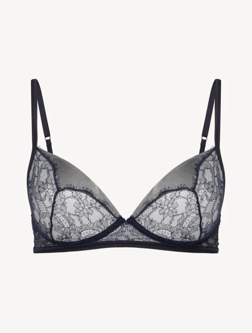 La Perla Sujetador Soft Bralette De Color Azul Acero Y Negro Con Encaje Leavers