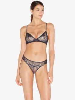La Perla Sujetador Soft Bralette De Color Azul Acero Y Negro Con Encaje Leavers