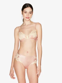 La Perla Sujetador Triangular De Seda Rosa Empolvado Con Frastaglio Color Marfil