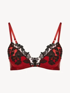 La Perla Sujetador Triangular De Seda Roja Con Frastaglio Color Negro