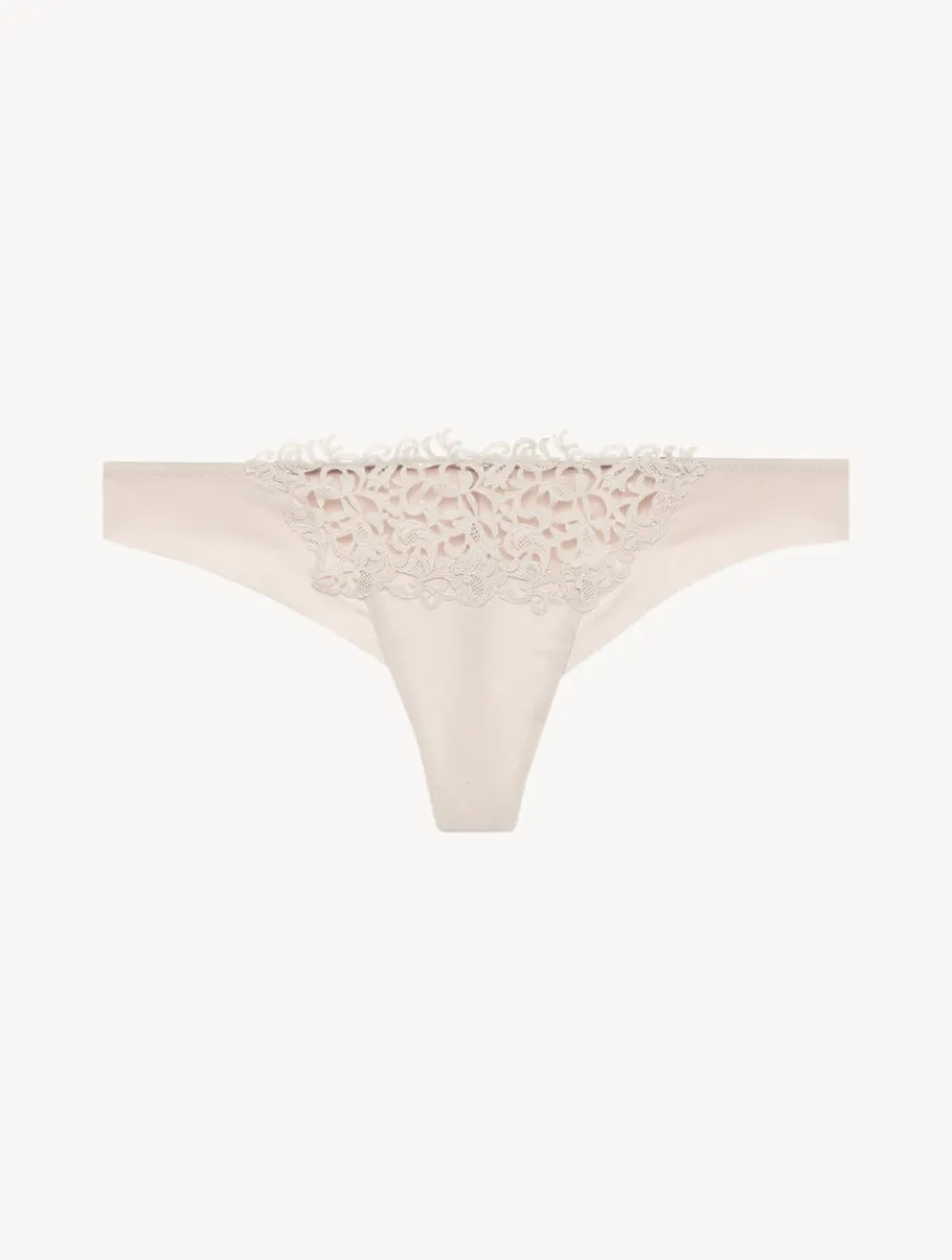 La Perla Tanga Beige Rosado Con Macramé