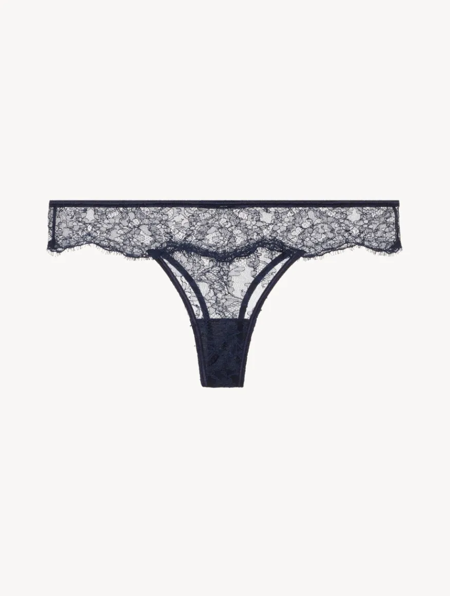 La Perla Tanga De Color Acero Y Negro Con Encaje Leavers