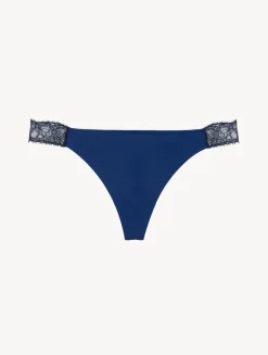 La Perla Tanga De Encaje En Azul Y Negro