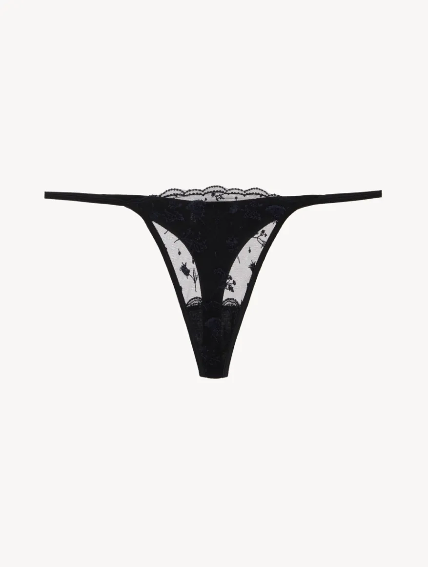 La Perla Tanga Onyx Con Tul Bordado
