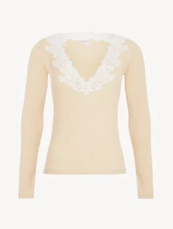 La Perla Top Acanalado De Manga Larga En Mezcla De Cachemir De Color Halo Con Frastaglio