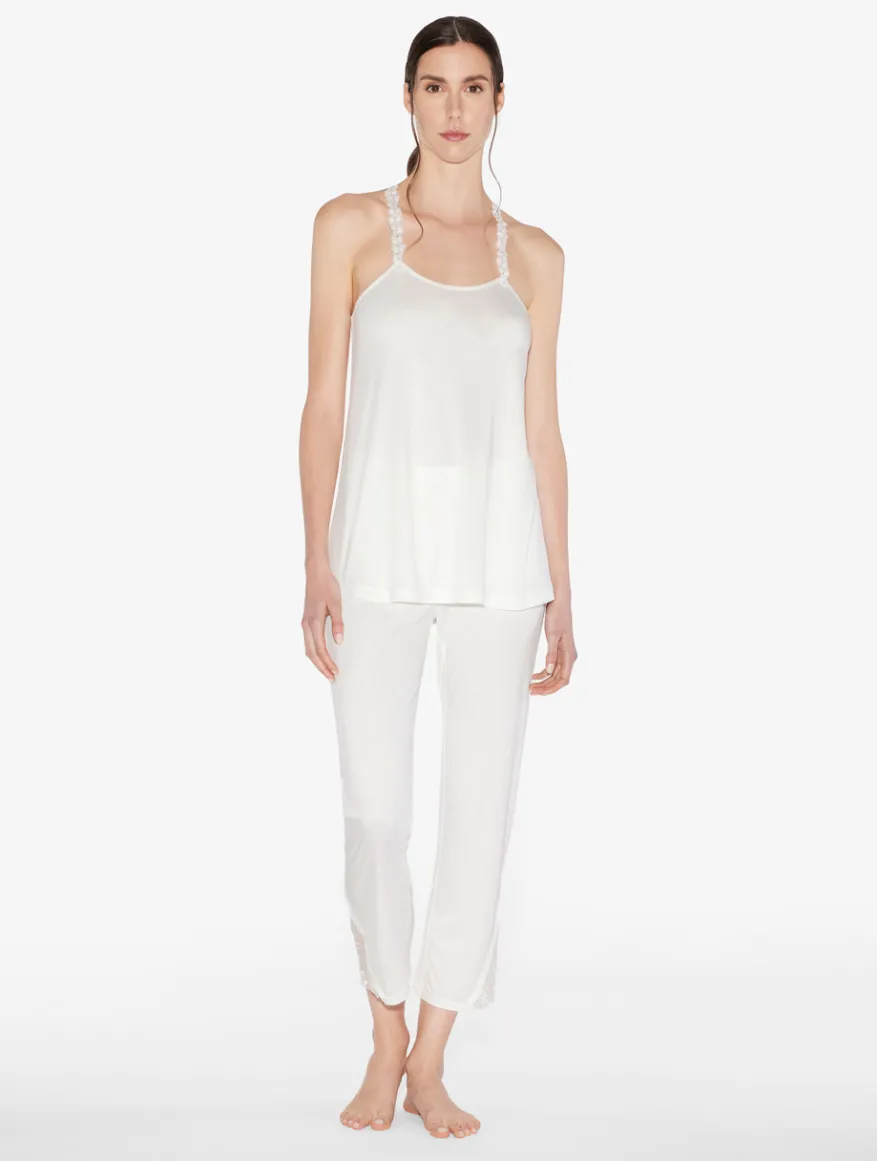 La Perla Top De Modal Con Tul Bordado Blanquecino