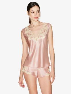 La Perla Top De Raso De Seda De Color Con Frastaglio